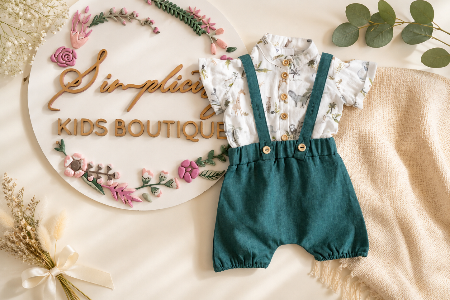 Costum de botez Safari verde