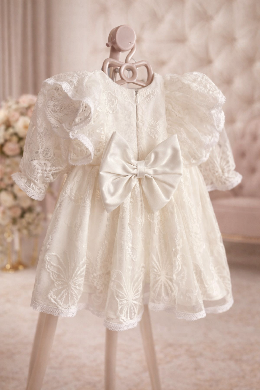 Rochie botez broderie cu fluturi ivoire