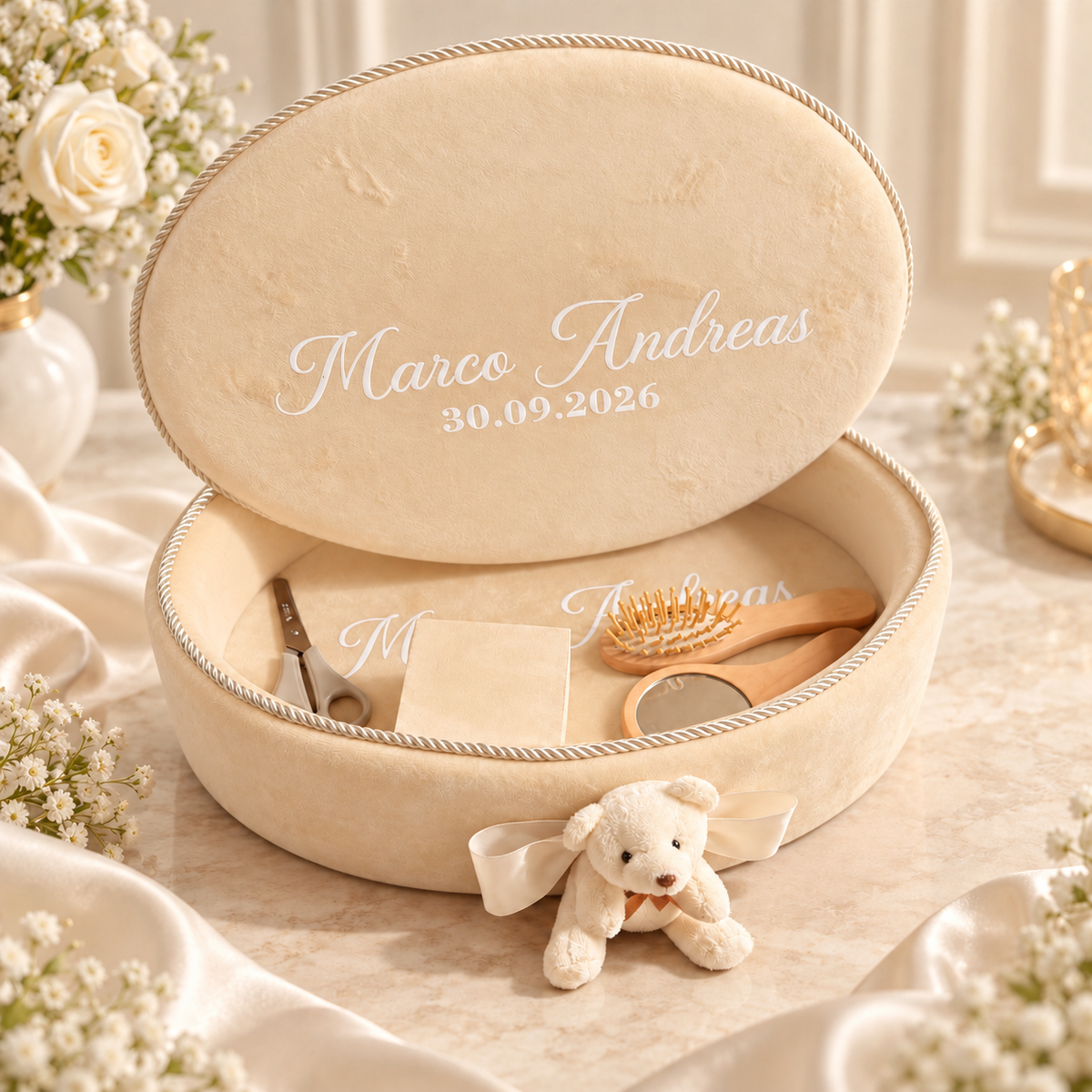 Set aniversar din catifea beige
