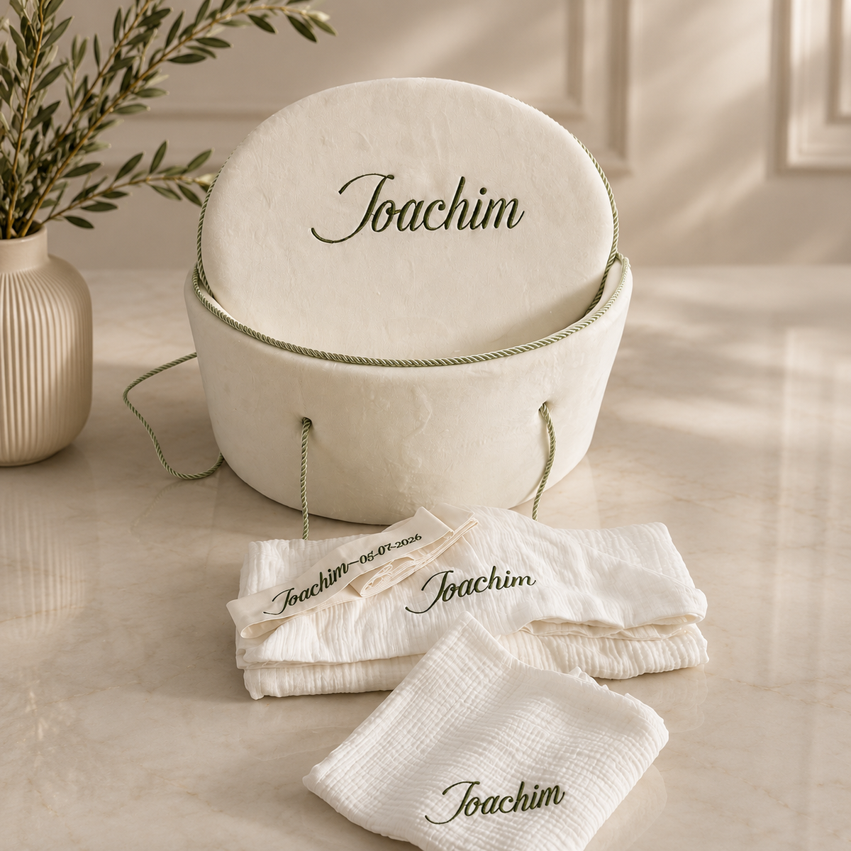 Trusou botez premium - alb cu khaki
