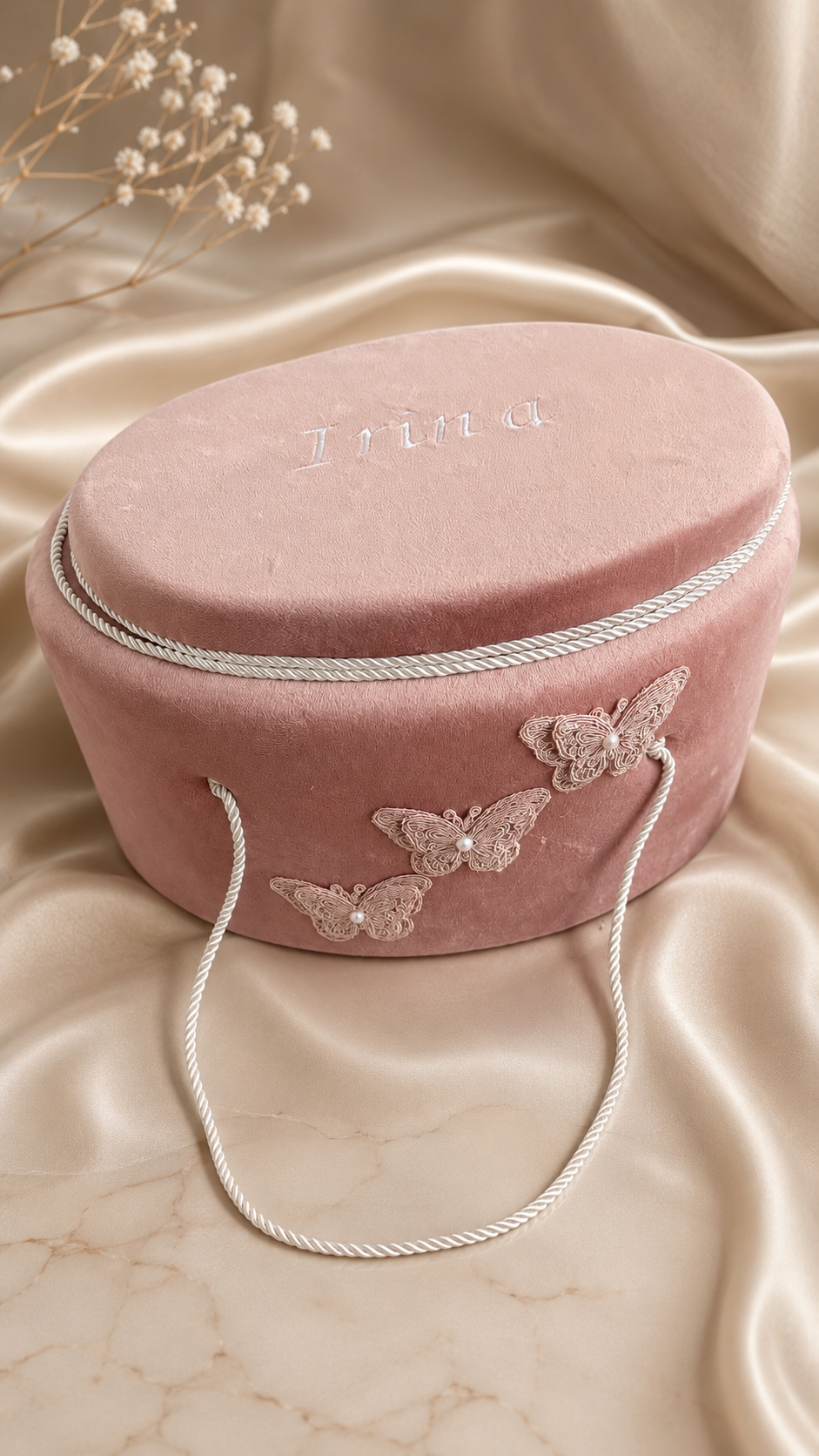 Trusou botez Luxury roz cu fluturi