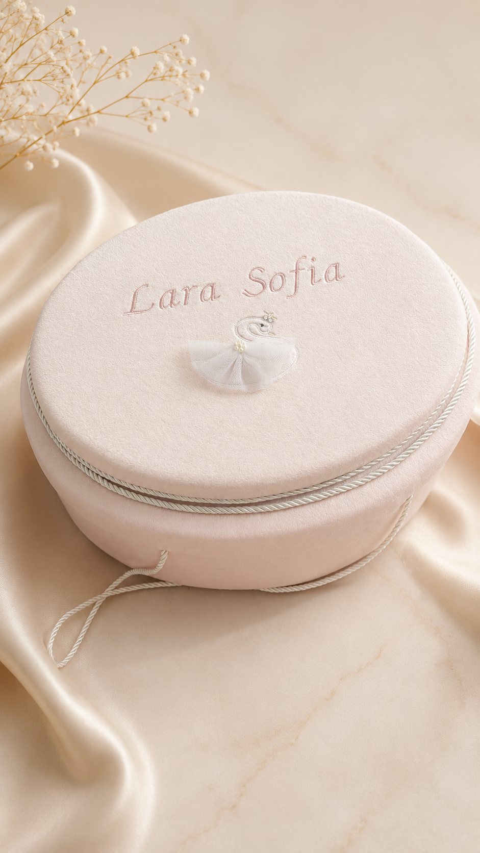 Trusou botez Luxury roz cu lebada