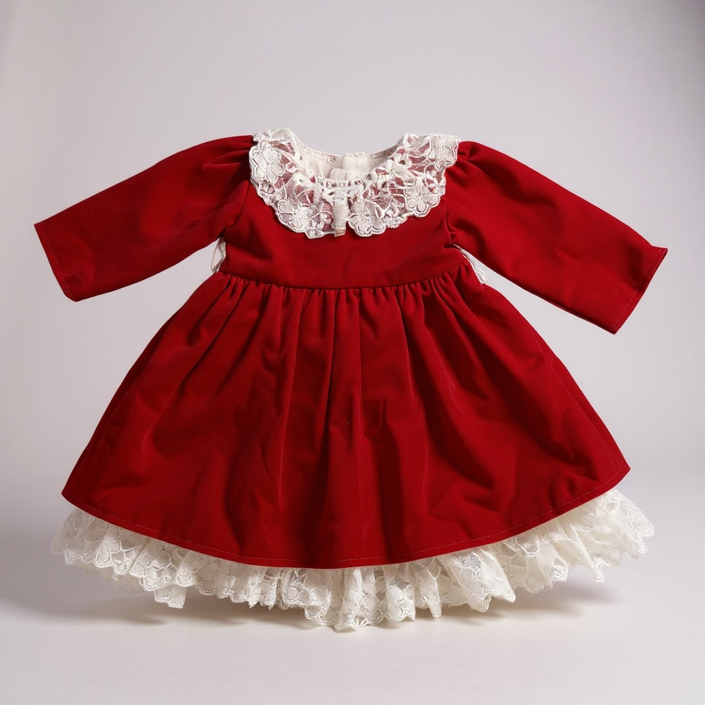 Rochie fetite catifea rosie cu dantela