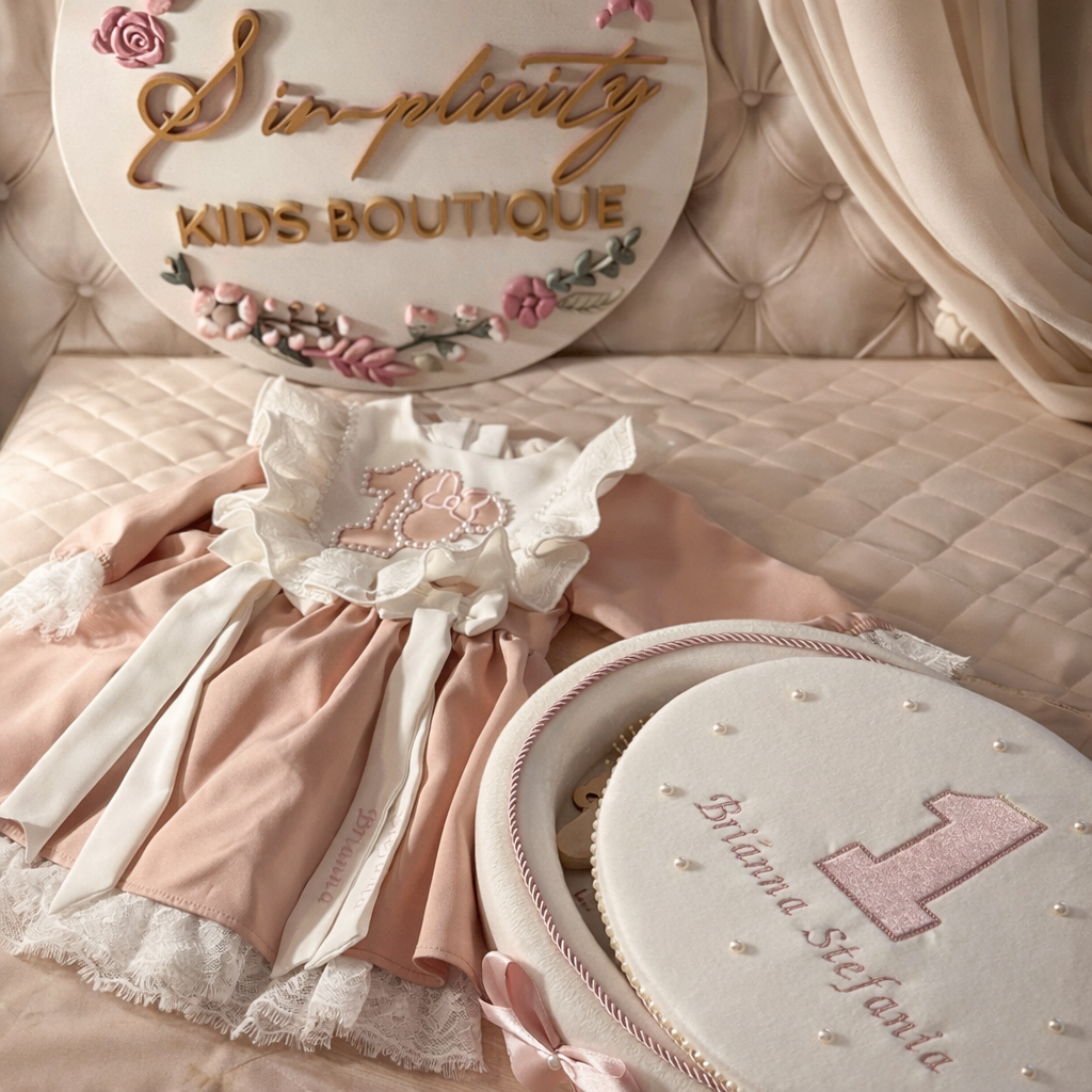 Set pentru fetite prima aniversare - rochie +tavita