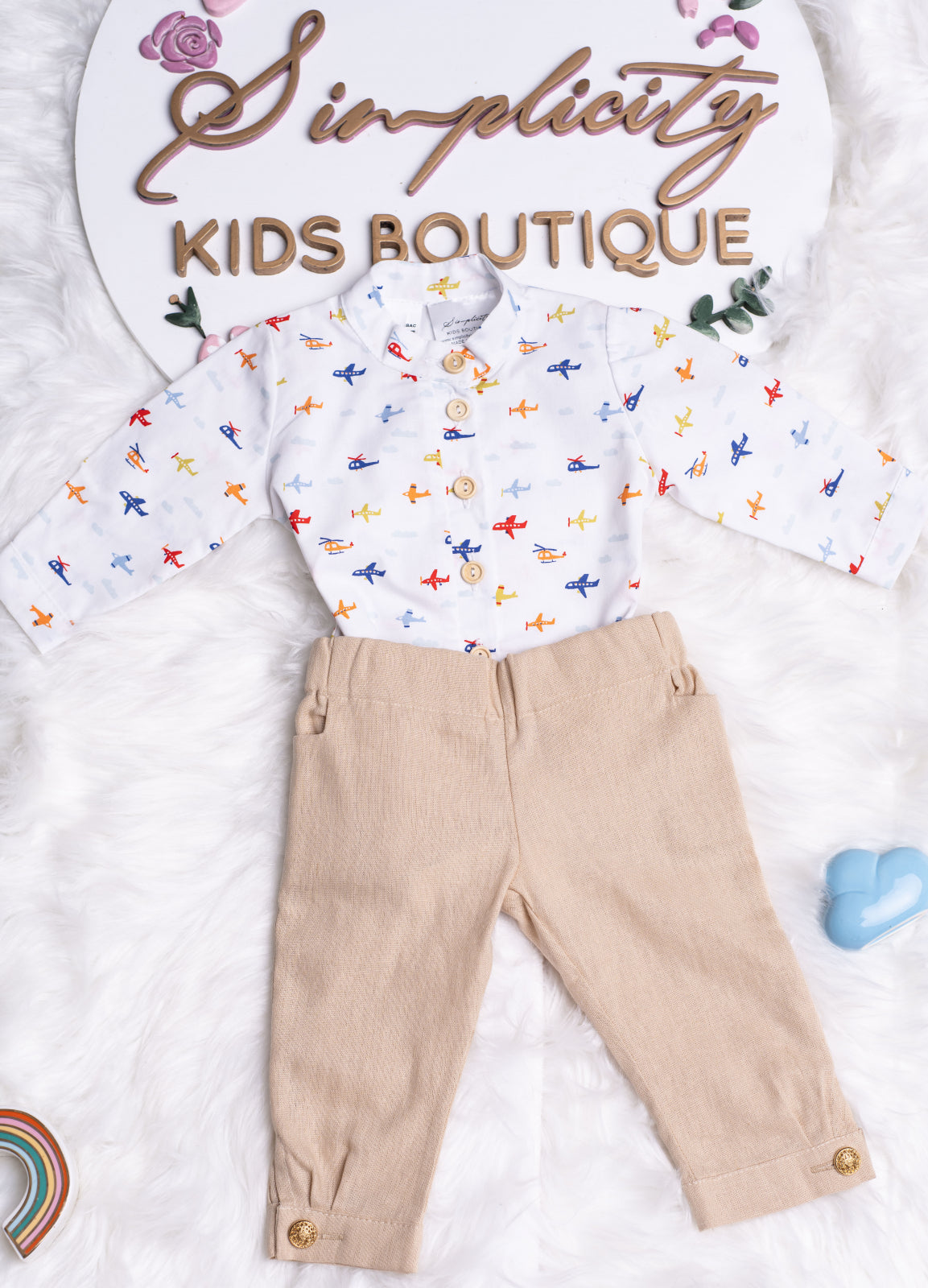 Set botez baietei bej plain