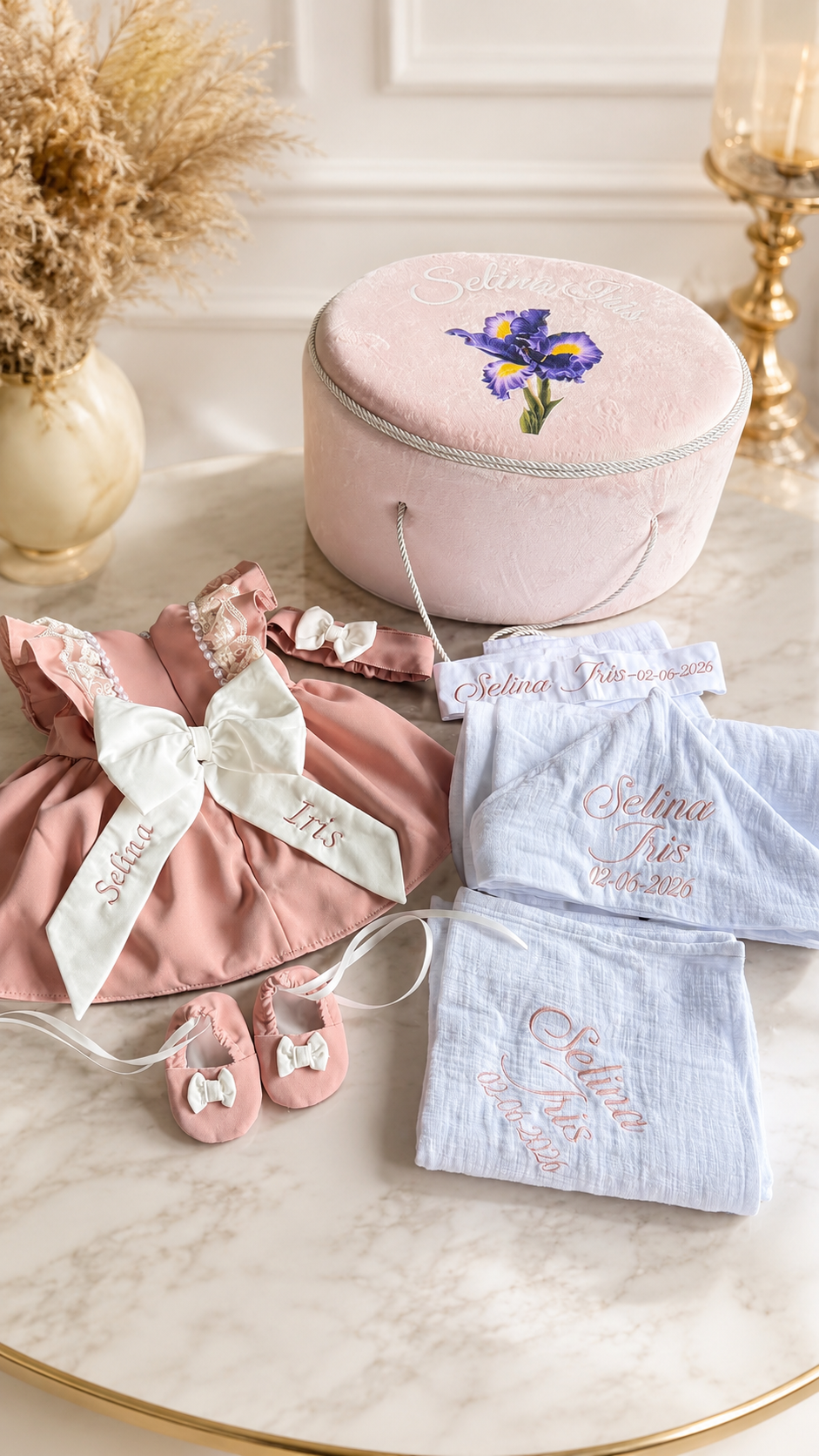 Trusou botez complet roz cu rochita