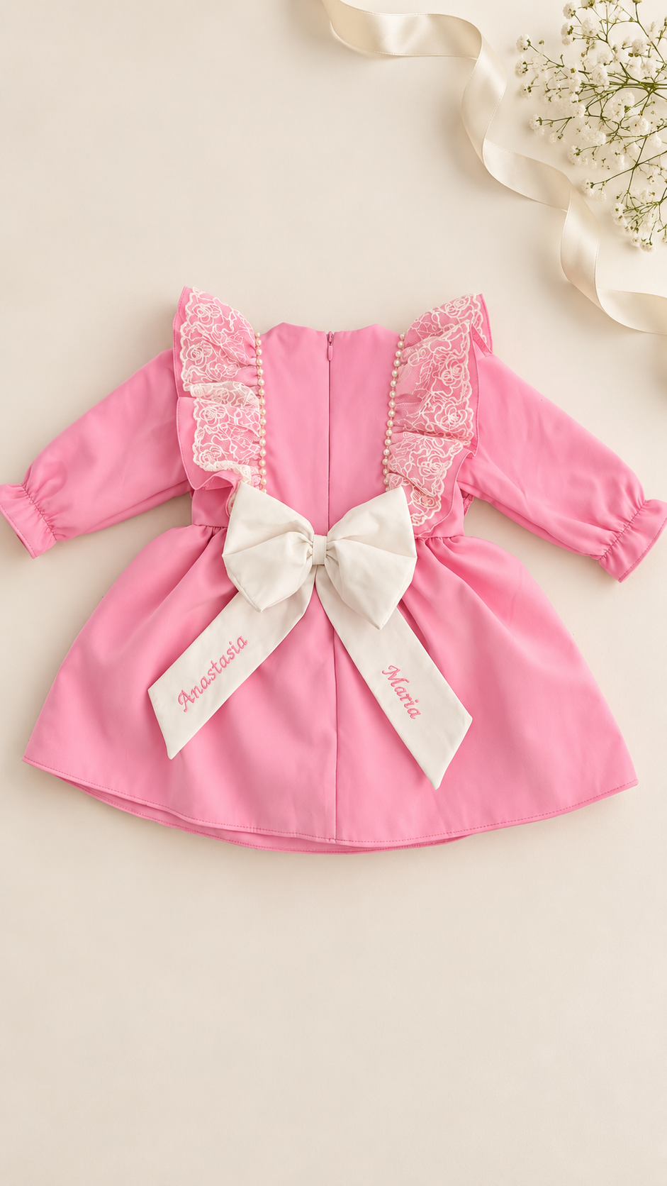 Rochie de botez roz personalizata cu nume