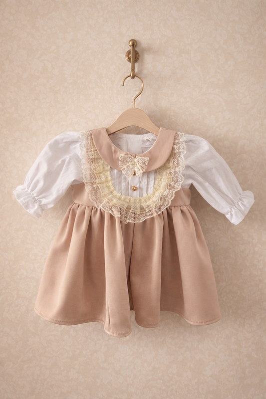 Rochie de botez beige cu dantela