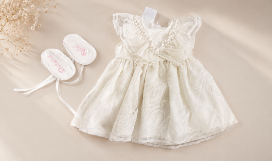 Rochita botez fetite ivory Roses