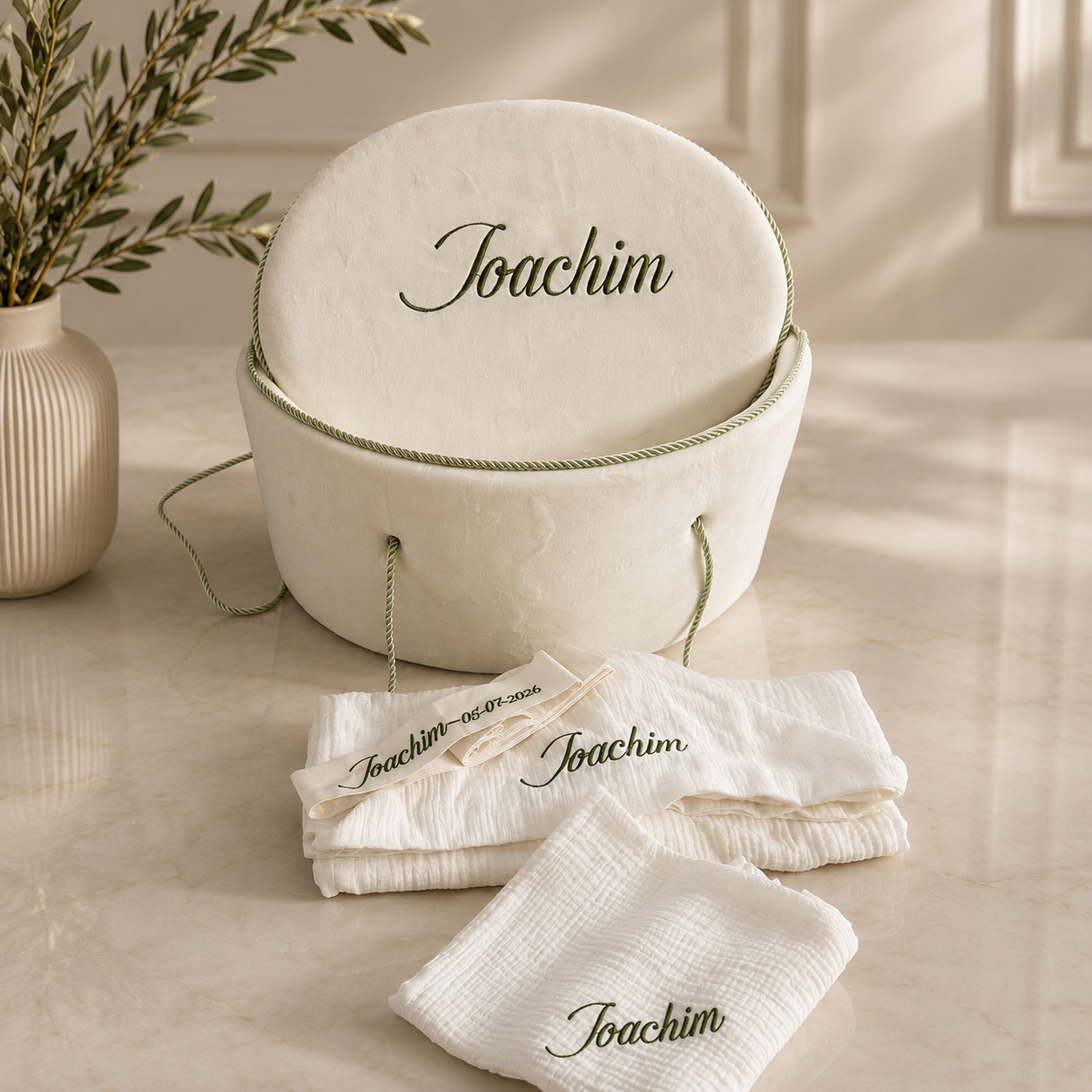 Trusou botez premium - alb cu khaki