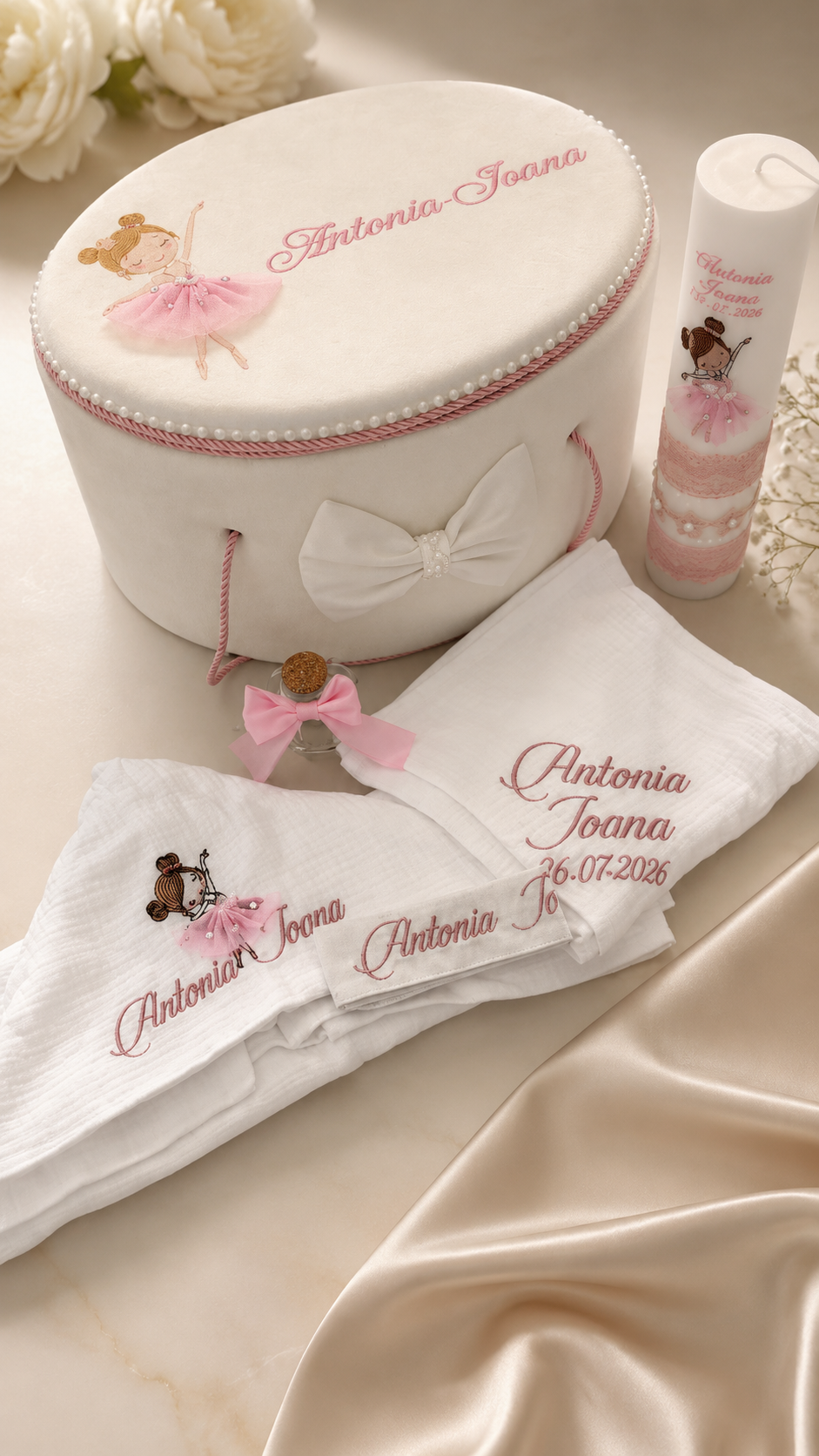 Trusou botez - alb cu balerina