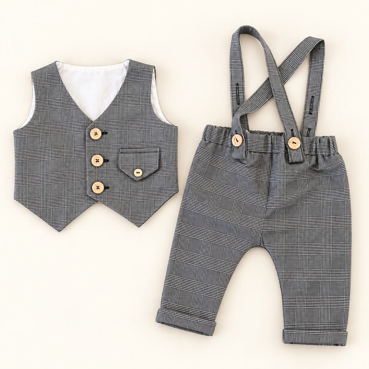 Vesta și pantalon bebelus carouri 68 - 74