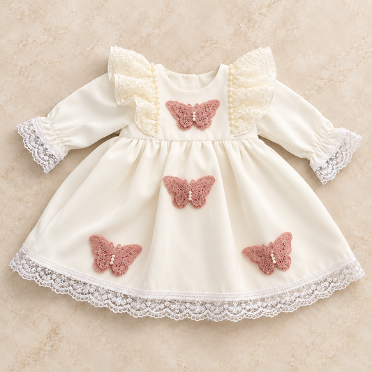Rochie de botez alba cu fluturi