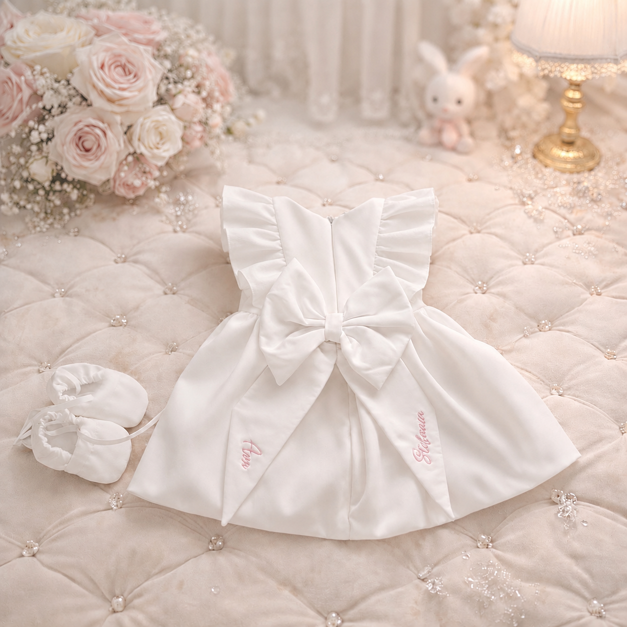 Rochie de botez alba cu funda personalizata