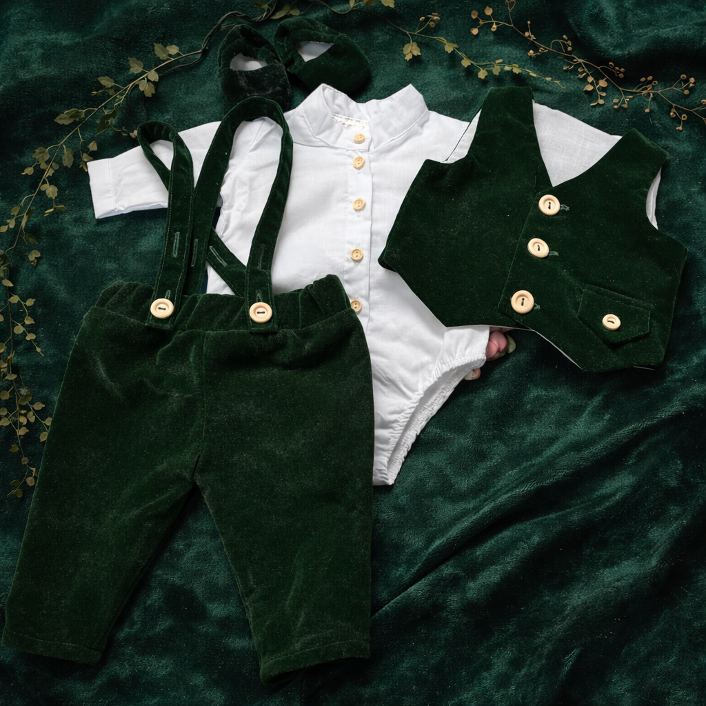 Costum botez din catifea Green