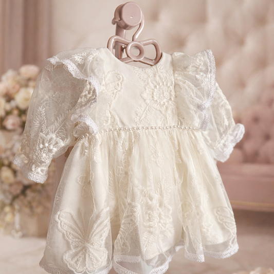 Rochie botez broderie cu fluturi ivoire