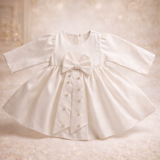 Rochie botez fetite alba cu perle