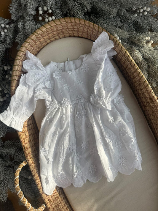 Rochie botez fetite alba floricele