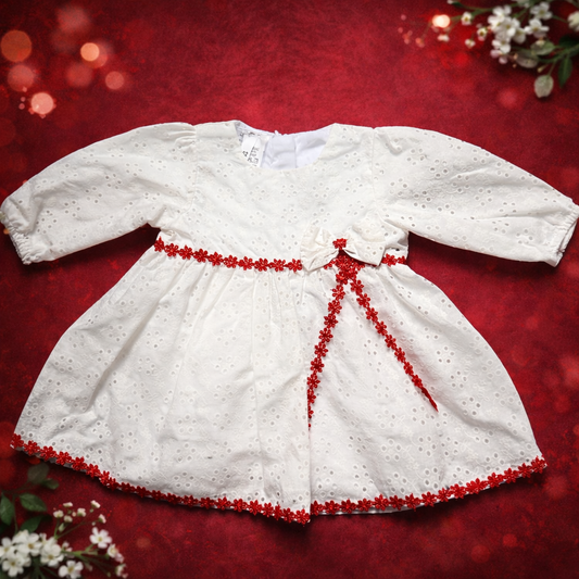 Rochie botez fetite ivoire cu dantela rosie