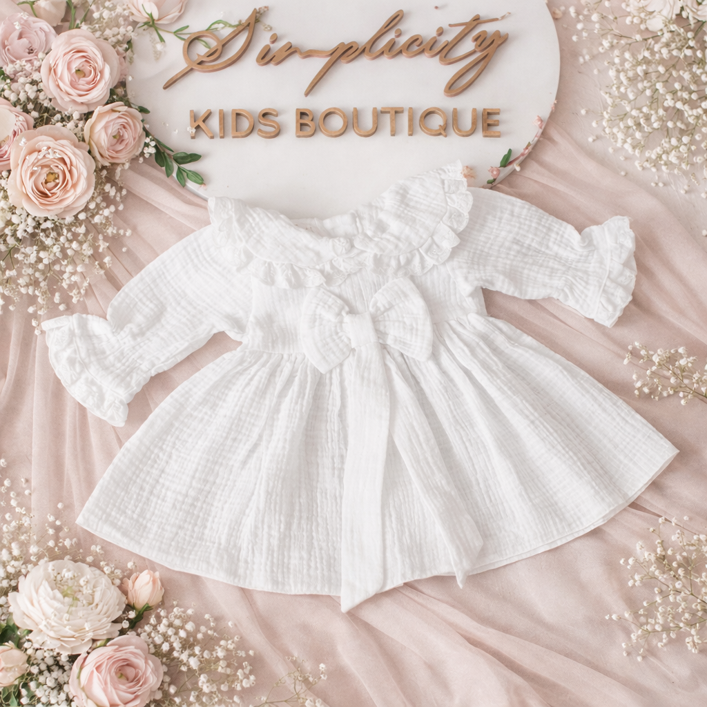 Rochie botez muselina albă Jane