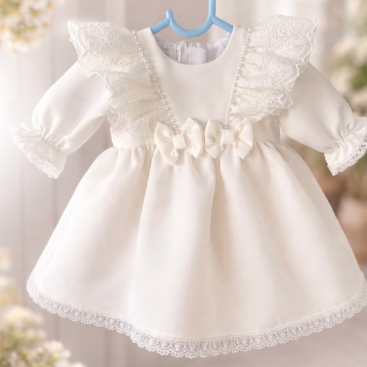 Rochie fetite botez alba cu fundite