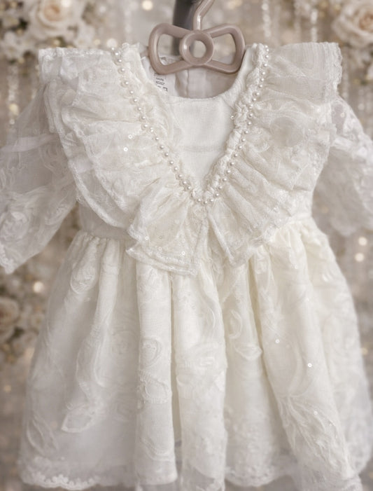 Rochie botez broderie cu trandafiri alba