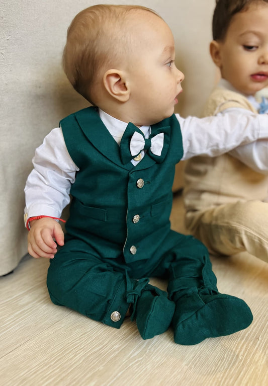 Set botez baieti Darius verde- 4 piese