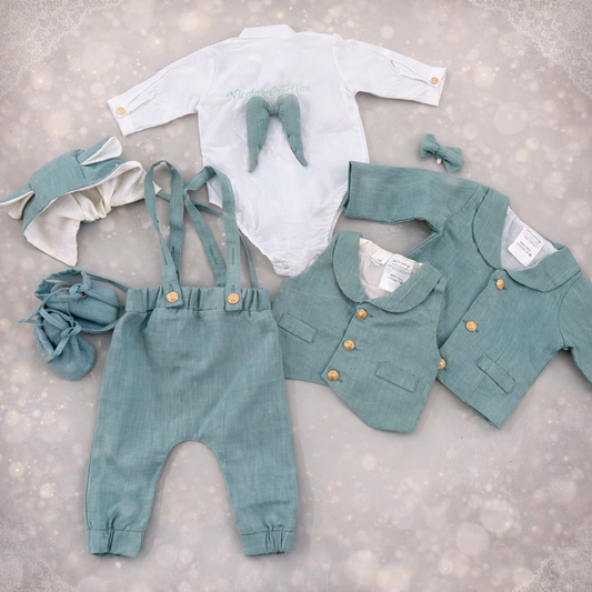 Set botez Casian menta - 4 piese + variante