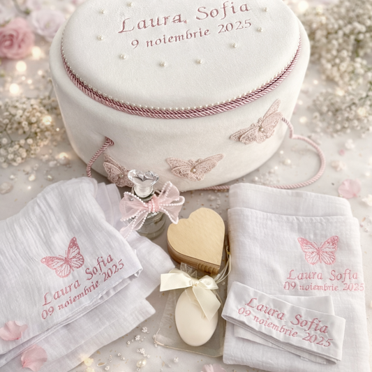 Trusou botez - fluturi roz