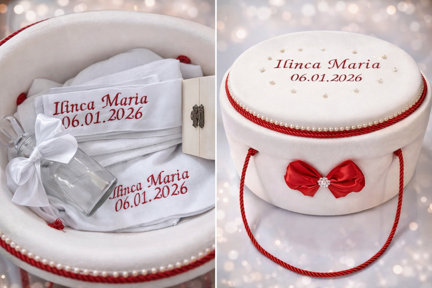 Trusou botez - alb cu roșu