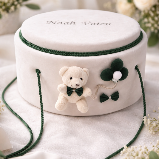 Trusou botez ursulet alb-verde