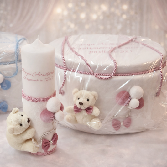 Trusou botez Luxury Alb-Roz