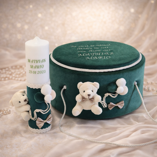 Trusou botez Luxury verde cu ursulet