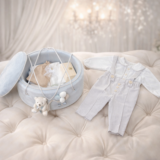 Trusou botez Luxury gri + costum botez Kevin gri