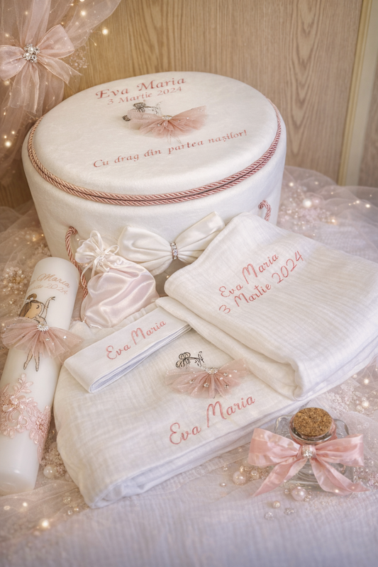 Trusou botez Luxury - alb cu balerina