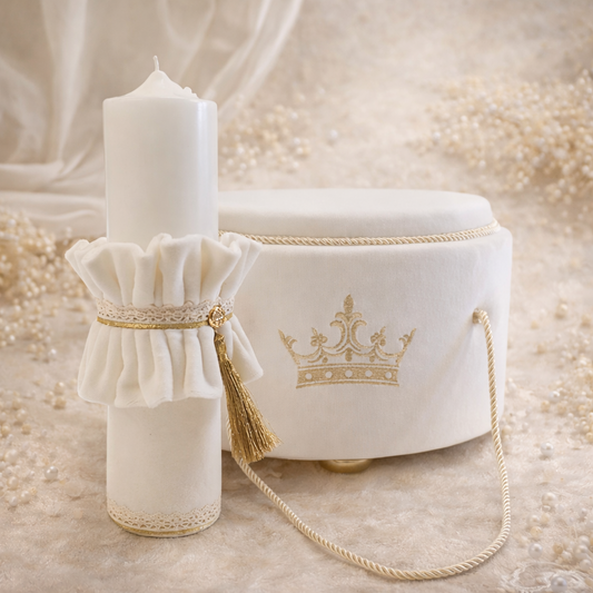 Trusou botez Luxury alb cu coroana